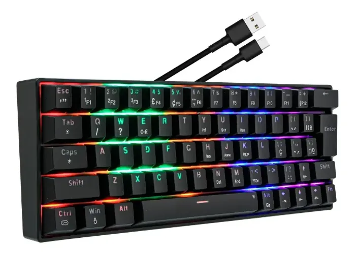 Teclado Mecânico Gamer 60% RGB Switch Azul USB ABNT2