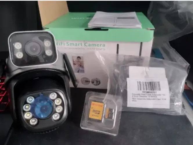 Câmera Dupla de Segurança 3mp+3mp Icsee Wi-fi + Cabo Extensor + Cartão de Memoria