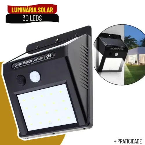 Luminária Solar Arandela 30 LEDs com Sensor de Presença Automático à Prova d'Água - SCS63