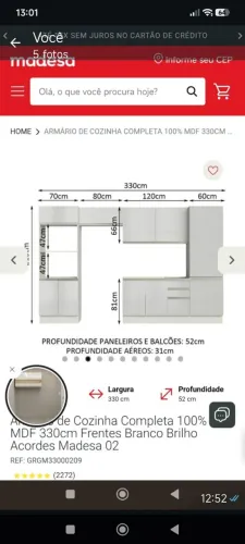 Armário de Cozinha Madesa Modular Seminovo - Apenas 5 Meses de Uso.