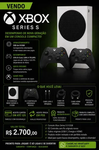 XBOX SERIES S 512GB BRANCO + 2 CONTROLES NOVOS