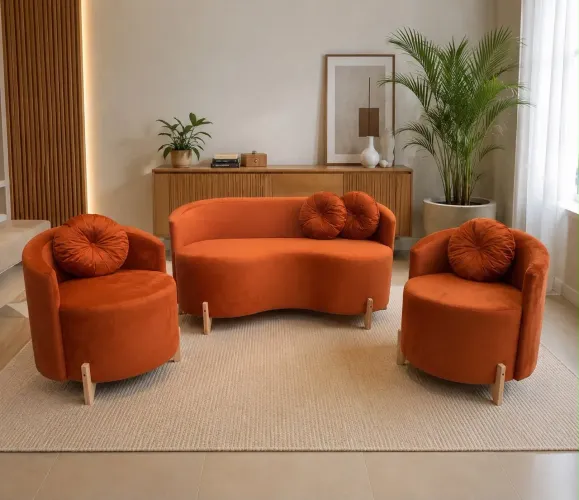 Kit sofá 1,50m + 2 poltronas + Almofadas