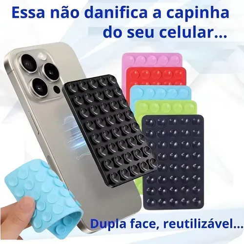 Suporte Adesivo Silicone com Ventosas Para Capinha de Celular