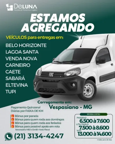 MOTORISTA COM VEÍCULO PARA ENTREGAS EM BELO HORIZONTE E REGIÃO