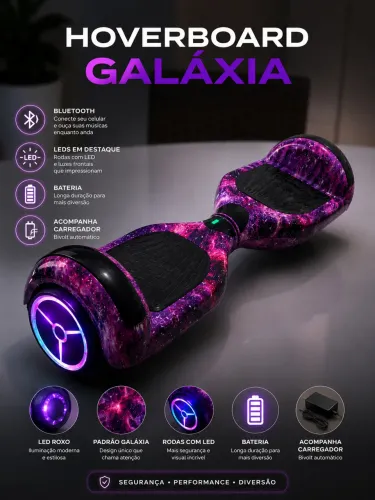     Hoverboard Galáxia LED Bluetooth + Carregador