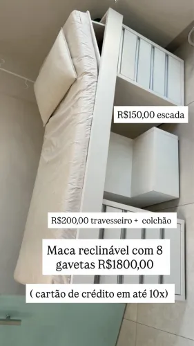 Maca inclinável + escadinha + colchão + travesseiro