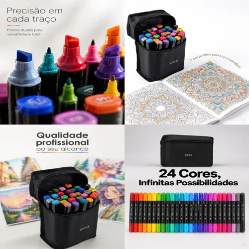 Estojo com 24 canetinhas