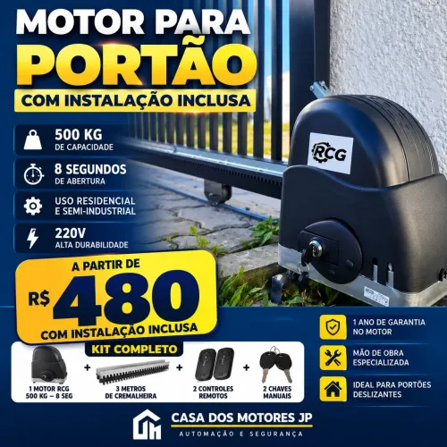 MOTOR PARA PORTÃO RCG SLIDER FAST 8SEG COM INSTALAÇÃO INCLUSA 