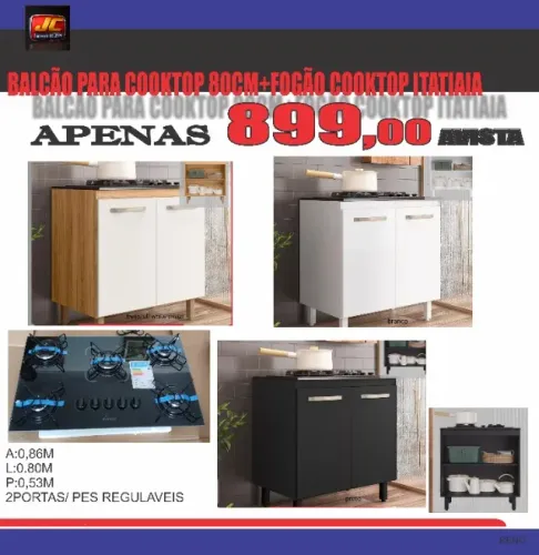 balcão para cooktop 80 cm + fogão cooktop itatiaia