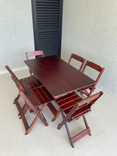 Mesa de bar 120x70 em madeira com 6 cadeiras - OFERTA