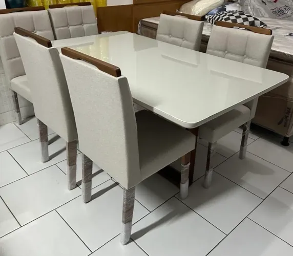 Mesa de Jantar 6 cadeiras tecido linho Tampo de Vidro Entrega hoje R$ 3.100,00 A vista