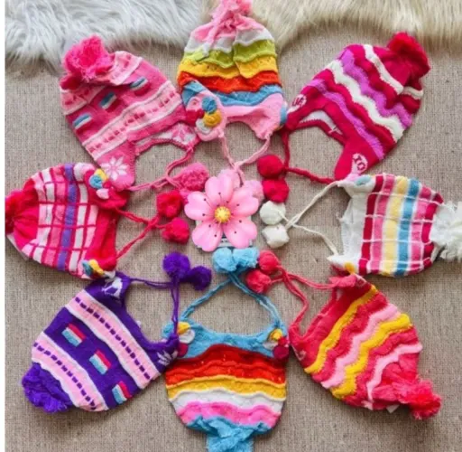 Touca infantil meninas lã kit com 2