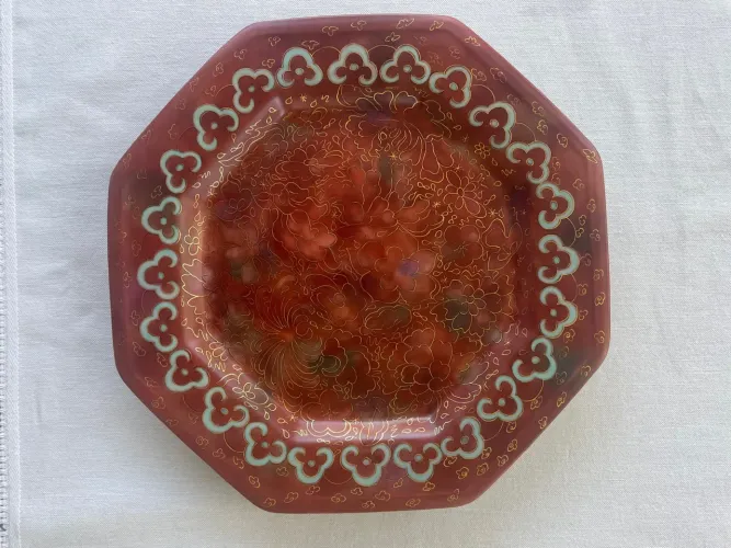 Prato Decorativo Antigo pintado a mão estilo cloisonne