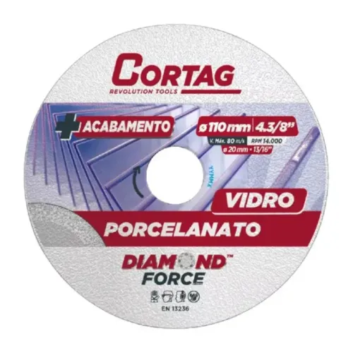 Disco de Corte Diamantado Porcelanato e Vidro 110mm x 20mm Diamond Force Cortag 62796