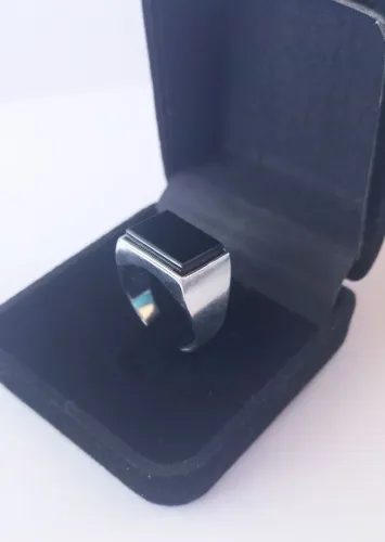 Anel de prata 925 maciça - Ônix - Comendador - Novo - Grosso