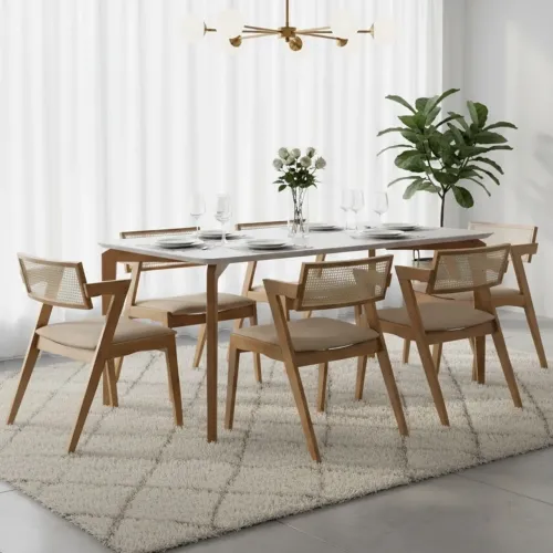 Receba em 24h, frete incluso! Mesa Roma 160 com 6 Cadeiras Zeus Linho