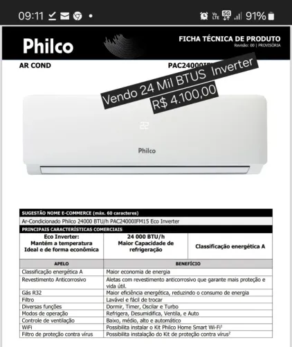 Vendo ar condicionado 24 Mil BTUS Inverter- Novo