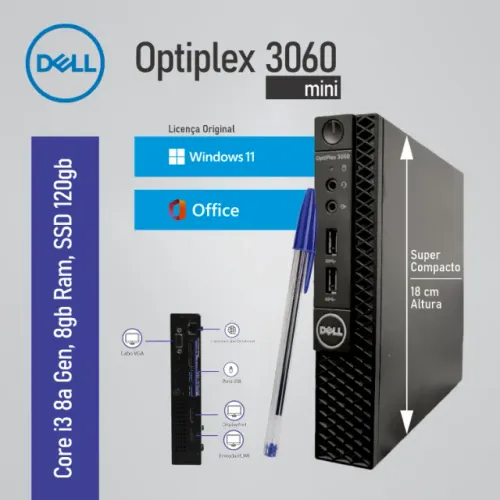 Computador Dell Optiplex 3060 Mini - i3 8a Geracao / 8gb/ SSD 120gb