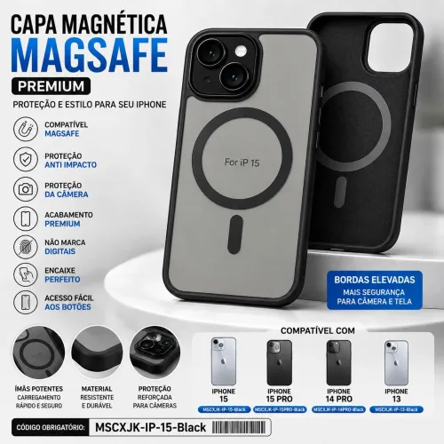 Capa Magnética MagSafe para iPhone 15 Pro - Preta (Premium)