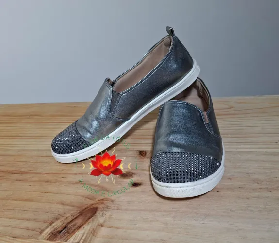 Tênis Prata Envelhecida Slip On Strass Anacapri Tam.37