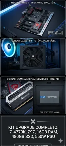 Kit Gamer i7 4770k + msi gaming 7 + 16gb Corsair dominador Platinum + SSD 460gb + Cx550w