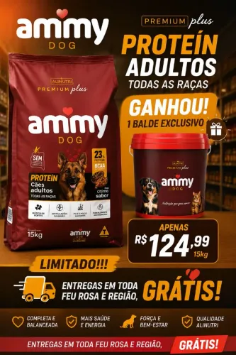 Ração Ammy 15kg Cães Grátis Brinde 