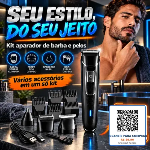 Aparador de barba e pelos barbeado 3 em 1 recarregavel bivolt (km6558)