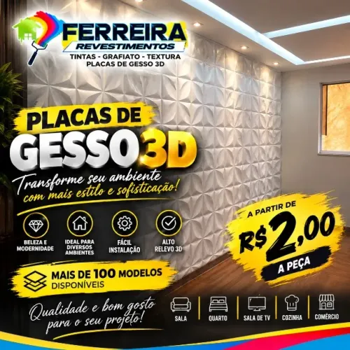 Placa de gesso 3d a partir de R$2,00 a peça