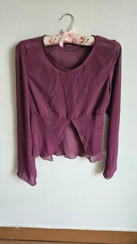 blusa feminina rosa com abertura frontal, tamanho p
