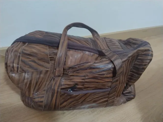 Mala De Viagem Couro Legítimo Patchwork Retalhos Marrom Vintage