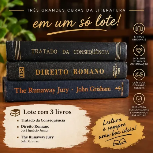 Livros: Direito Romano, The Runaway Jury e Tratado da Consequência