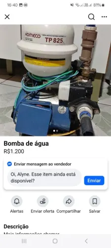 Vendo bomba de água funcionando perfeito estado