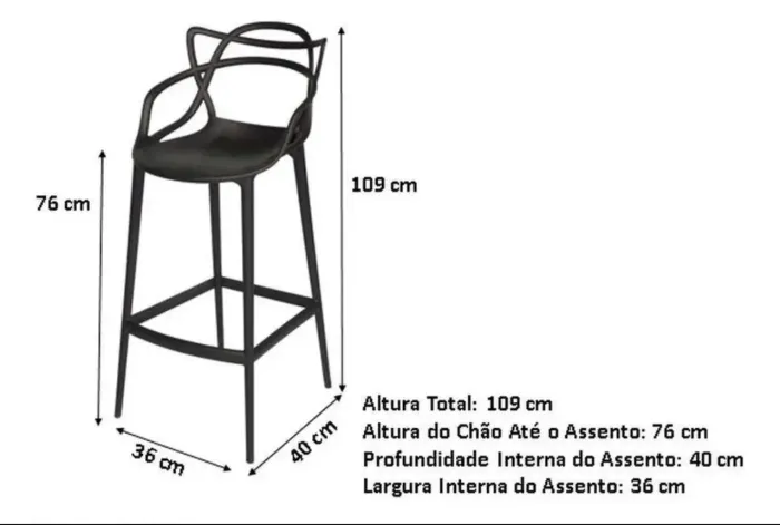 Kit 2 banquetas alta Preta Polipropileno