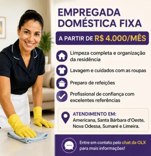 EMPREGADA DOMÉSTICA FIXA | A PARTIR DE R$ 4.000/MÊS