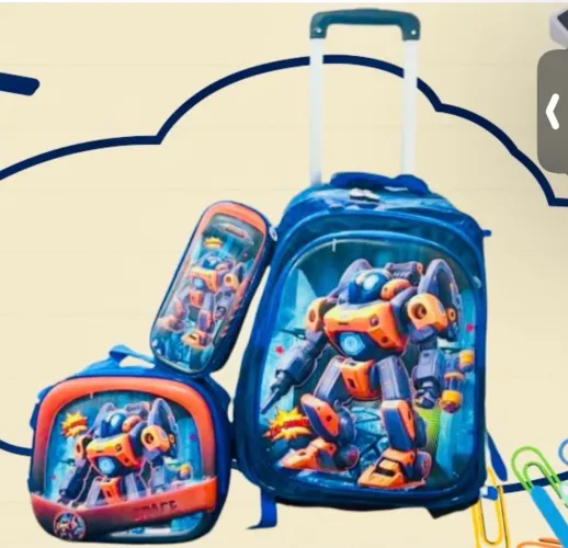 Mochila Escolar Infantil com Rodinhas + Carrinho + Lancheira + Estojo - Diversas Opções  