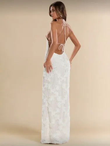Vestido Branco Renda Bordado Longo