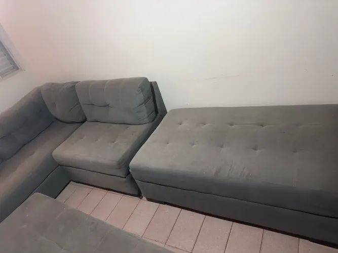 Conjunto sofá em L com ilha