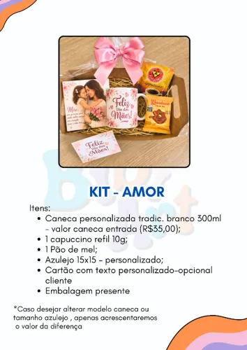 Kit AMOR DE MÃE - Caneca e azulejo personalizados dia das Mães