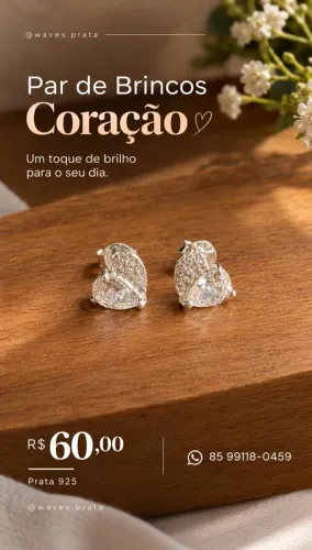 Par de Brincos Coração Prata 925