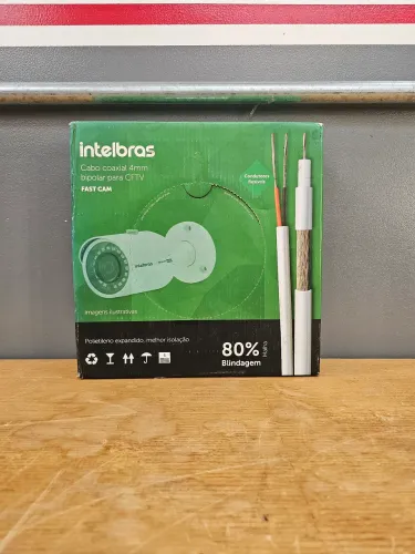 Cabo Coaxial Bipolar Intelbras Fast Cam 4mm CFTV 100 Metros NOVO