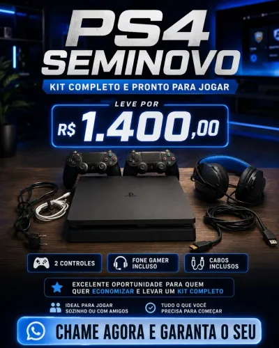 Ps4 Usado + fone gamer profissional + 2 controles + fios e carregadores