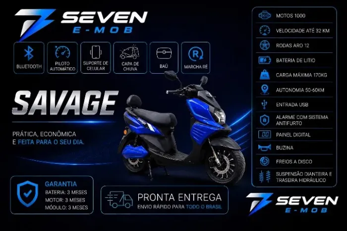 Moto Elétrica Savage 1000W com Bateria de Lítio | Seven E-Mob