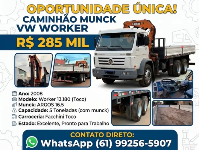 Vendo caminhão Worker 13.180 2008 com munck 5 toneladas carroceria facchini toco