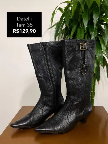 Bota Datelli Cano Médio Couro Preto Tam 35