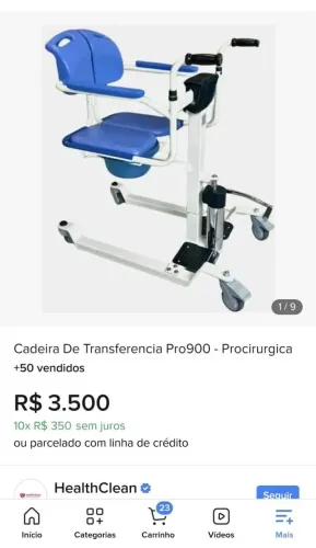 Cadeira de transferência usada apenas uma vez