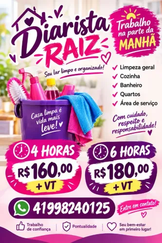 Ofereço-me para trabalho de diarista