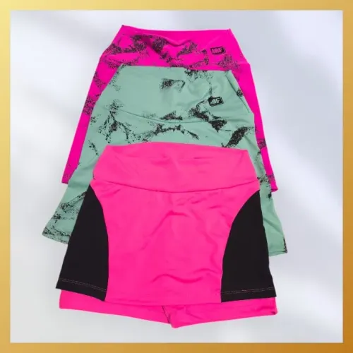 Kit de 2 shorts e 1 short saia