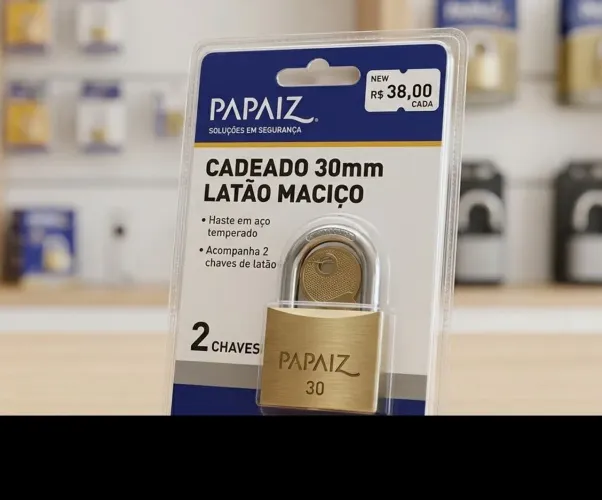 Cadeado Papaiz 30mm Latão Maciço com 2 Chaves