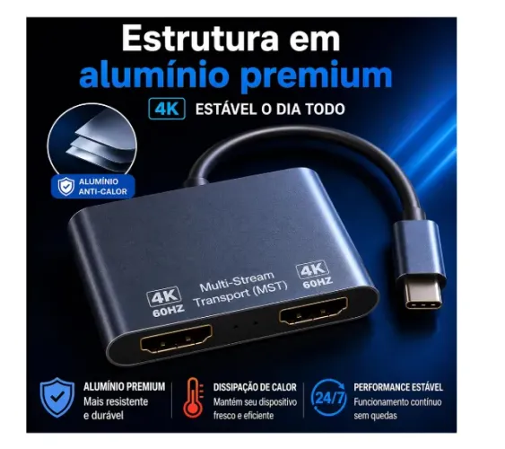 Hub Adaptador USB-C para dual HDMI 4K@60Hz MST