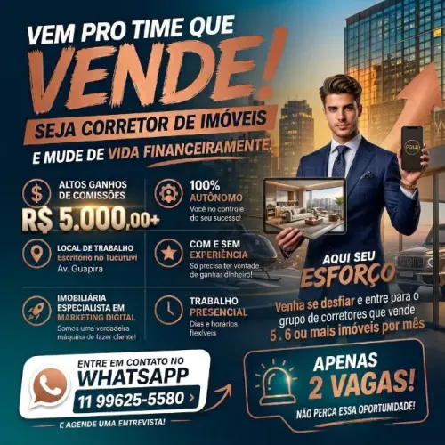 CONSULTOR DE VENDAS IMOBILIÁRIA - COM OU SEM EXPERIÊNCIA